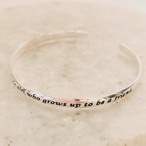 Daughter Grows Up to be Friend 925 Silver Dainty Thin Minimalist Cuff Bracelet - Picture 3 of 6